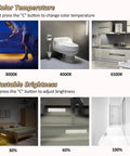 16 Inch Motion Sensor LED Under Cabinet Lights 3 Pack showing color temperatures from 3000K to 6500K and adjustable brightness