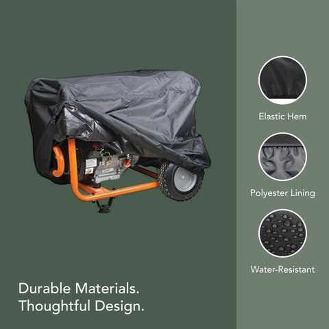 Heavy Duty Professional Generator Cover With Thick Commercial Vinyl Built Like A Tank To Beat Rain Dust And Scorching Sun 28 By 38 By 32 Inches Black All Weather Gear Shield on a generator with elastic hem and water-resistant features.