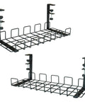 No Drill Under Desk Cable Management Tray Set, 2 Pack Clamp On Metal Wire Cable Organizer For Desks And Offices, No Holes Needed, Easy Install