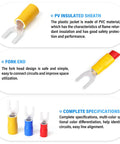 300 Piece Yellow 12-10 AWG Insulated Fork Spade U-Type Wire Connectors Crimp Terminals Kit For Fast Electrical Repairs