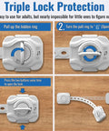 Installation steps of 4 Pack Child Safety Locks For Cabinets, Drawers, Fridge And Toilet Latches With Extra 3M Adhesives.