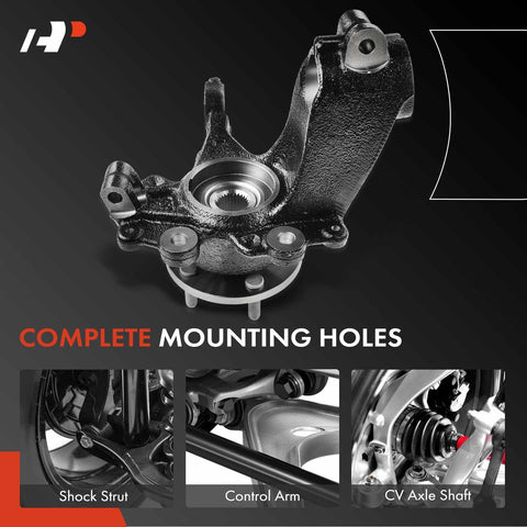 Front Left Steering Knuckle And Wheel Bearing Hub Assembly For Ford Focus 2012 2018 Hatchback And Sedan 5 Lug Driver Side Direct Fit Replacement Part Plug And Play OEM Compatible Ready with complete mounting holes