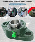 4-pack UCFL205-16 pillow block bearing, front view, Amazon brand, green cast-iron housing, 1 in bore