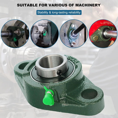 4-pack UCFL205-16 pillow block bearing, front view, Amazon brand, green cast-iron housing, 1 in bore