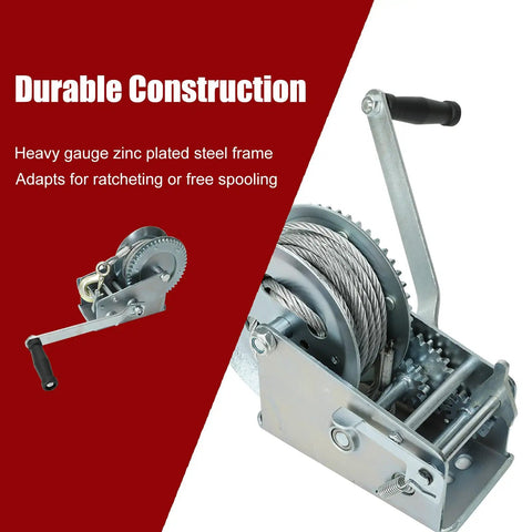 Beefy 3500 Lb Hand Winch With 33 Foot Cable Hardened Steel Dual Gear Manual Crank Winch For ATV RV Boat Trailer Truck Marine Use With Hook Built To Tackle Tough Lifts