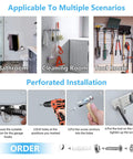 Image showing Heavy Duty Wall Mount Broom Holder And Tool Organizer Set With 3 Racks And 4 Hooks Metal Garage Storage installation guide