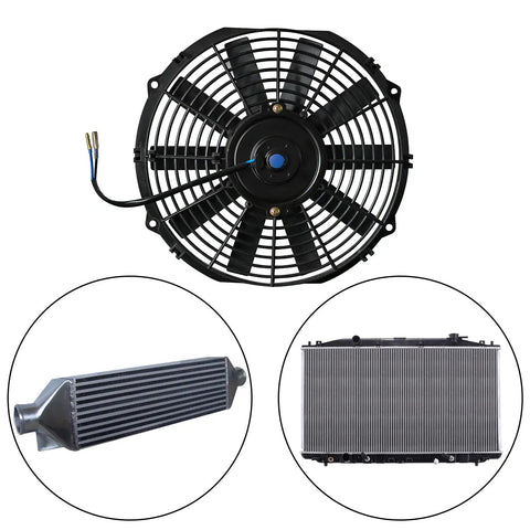 12 Inch Universal Electric Radiator Cooling Fan Kit With Mounting Bracket beside radiator and intercooler