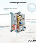Brass rough-in valve for Chrome Polished Shower Faucet Set With 12 Inch Square Rainfall Showerhead, showing connectors and ceramic core.