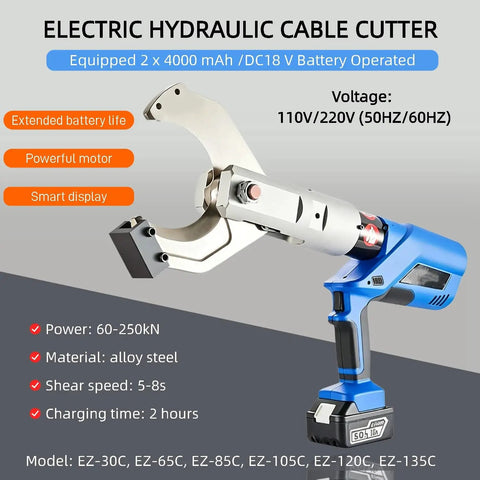 18V Cordless Cable Cutters Heavy Duty Electric Wire Cutters With Hydraulic Shears, Dual Battery Pack, Battery Powered Cable Cutting Tool For 10-120mm Aluminum And Armored Cu Al Cable EZ-135C, blue handheld cutter