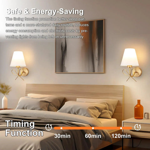 Modern Wireless Wall Sconce Set Of Two With Remote Dimmable Battery Powered LED Lamps above bed in bedroom decor