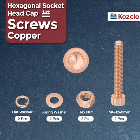 Rock Solid M6 X 40mm Socket Head Cap Screws And Hex Nuts Kit Forge Built From Solid Red Copper, includes washers and nut.