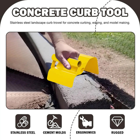 Concrete Curb Trowel Edger For Edging And Curbing Projects shown in use on a concrete edge, ergonomic handle visible