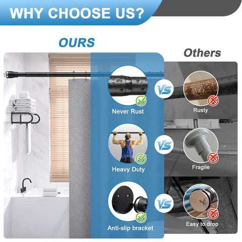 Comparison of Heavy Duty Adjustable Tension Curtain Rod 42 To 115 Inches Black Shower Rod For Bathroom Closet And Window Install