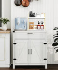 Two Tier Wooden Coffee Bar Organizer For Countertop And Corner Spaces on cabinet, holding coffee mugs and syrups.