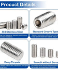300Pcs Metric Set Screws Assortment Kit With 24 Sizes M3 To M8, Stainless Steel Internal Hex Drive Grub Screws, 3mm To 16mm Lengths shown