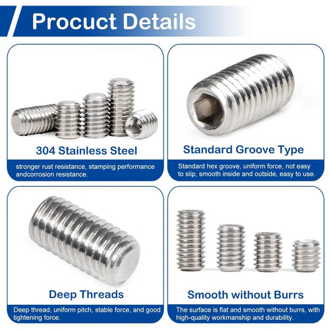 300Pcs Metric Set Screws Assortment Kit With 24 Sizes M3 To M8, Stainless Steel Internal Hex Drive Grub Screws, 3mm To 16mm Lengths shown