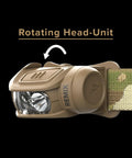 Remix LED Headlamp With 450 Lumens Multicam Camo Finish Red LEDs For Night Vision IPX4 Water Resistant rotatable head-unit angle.