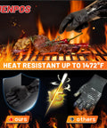 Heavy Duty BBQ Gloves 14 Inch Heat Resistant Mitts With Arm Guard Up To 1472 Fahrenheit Waterproof And Oil Resistant