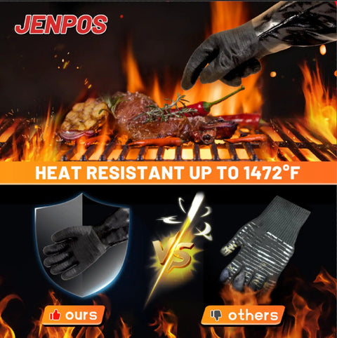 Heavy Duty BBQ Gloves 14 Inch Heat Resistant Mitts With Arm Guard Up To 1472 Fahrenheit Waterproof And Oil Resistant