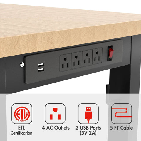48 Inch Adjustable Workbench With Rubber Wood Top, Beefy Steel Frame, 2000 Lb Load Capacity, Built In Power Outlets detail.