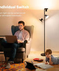 36W LED Tree Floor Lamp With Remote And Touch Control Dimmable Standing Lamp lighting living room with man and child reading