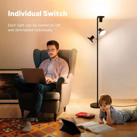 36W LED Tree Floor Lamp With Remote And Touch Control Dimmable Standing Lamp lighting living room with man and child reading