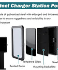Steel Charger Station Post made of galvanized steel with sealed doors, tempered glass, and a sturdy base for Keep It Square Heavy Duty EV Charger Station Protector.