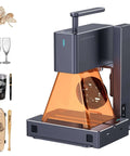 LaserPecker LP2 laser engraver in dark gray with orange engraving bed and roller, portable home engraving kit