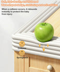 Super Snug W Shape Corner Protectors With Pre Taped Edge Guard For Furniture Safety Kid And Pet Friendly Home Bumper Roll Quick Stick Setup Rock Solid Protection on wooden furniture with green apple.