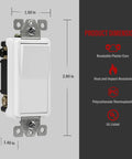 4 Way Decorator Rocker Light Switch 15A 120V 277V Gloss Finish With Ground Wire Lead Attached UL Listed Residential Commercial Grade 5 Pack Great For Hallways And Living Rooms with product dimensions shown.