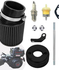 Predator 212cc Air Filter Kit Upgrade For 196cc Engines And Coleman CT200U Mini Bike with spark plug and intake adapter visible