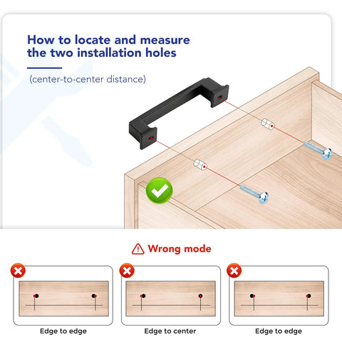 Matte Black Cabinet Pulls 5 Inch 128mm Hole Centers Zinc Alloy Drawer Handles installation guide with correct and incorrect modes