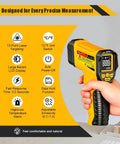 Infrared Temperature Gun With 13 Point Laser And Fast Read, Wide -58 To 1472 Degrees F, Precise Surface Readings In 0.5 Seconds, Great For Cooking, Griddles, HVAC, Automotive, And DIY Projects. yellow infrared temperature gun with LCD display, 13-point laser targeting, and hand grip