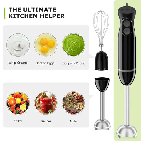 Slick 3 In 1 Immersion Blender Featuring Quick Adjust Speeds And A Heavy Lifter Motor Backed By Stainless Blades for soups and shakes.