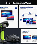 Rugged Industrial Wireless Barcode Scanner 3 In 1 Waterproof Bluetooth With Charging Dock And Battery Indicator