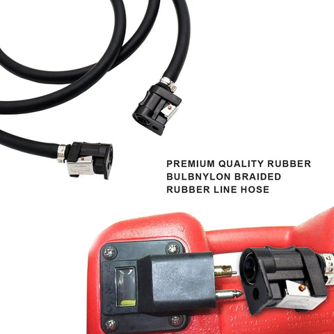 Universal Marine Fuel Line Hose 3/8 Inch ID, 7 Ft With Primer Bulb And Steel Clamps, connector detail and rubber line