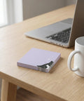 Black Cat 3x3 Sticky Notes Set Self Stick Memo Pads on office desk beside laptop and mug, cat design visible