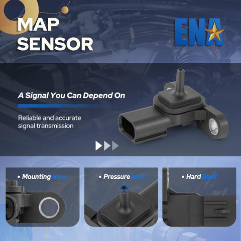Front view of black ENA MAP sensor with mounting hole and pressure inlet.