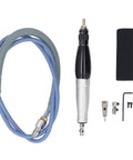 Heavy Duty Pneumatic Pencil Die Grinder Built To Handle Heavy Lifting Jobs With Rock Solid Aluminum Construction For Smooth Precision Grinding And Polishing At 8000 Rpm Perfect For Pro Shops with tools and air hose.