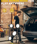 Person loading Electric Drum Set With USB MIDI Dual Power Modes Dual Zone Triggering 64 Polyphony 225 Authentic Sounds into car trunk