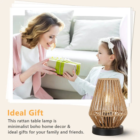 Cozy Boho Rattan Table Lamps Set Of 2 With Touch Control 3 Way Dimmable Nightstand Lamps for Bedroom Living Room in gift setting