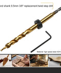 Titanium Coated Pocket Hole Drill Bit Set With Adjustable Depth Stop Collar For Manual Pocket Hole Jig System 3/8 Inch Size And 1/4 Inch Hex Shank Twist Step Bits Includes Wrench And Limit Ring Built To Last