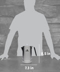 Hold Tight Percolator Coffee Pot 1.1 Qt Stainless Steel Six Cup Stove Top or Open Fire Coffee Maker with size dimensions.