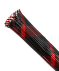 Expandable Braided Sleeving For Cables Dope PET Wire Loom Flexible Cable Management in black and red 0.5 inch