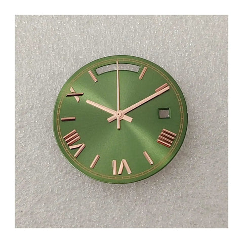 30.8mm Watch Dial And Hands Kit With Single Calendar Sunray Dial For 8285 Movement Replacement And Upgrade in green and rose gold finish