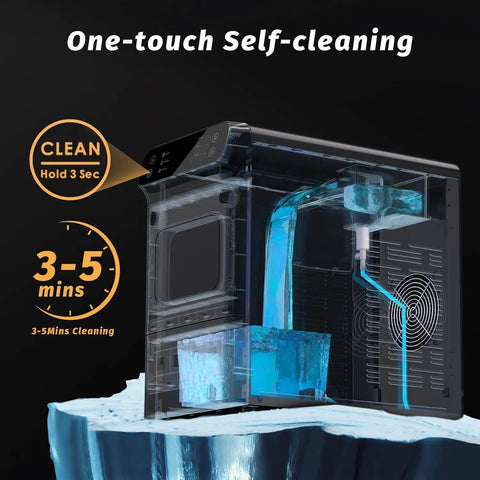 Transparent view of Nugget Ice Maker With 1.2 Gallon Tank Delivers 40 Lbs Per Day Of Soft Chewable Ice Auto Water Supply Preset Timer Self Cleaning The Party Ready Pellet Ice Machine For Home And Kitchen showing self-cleaning feature
