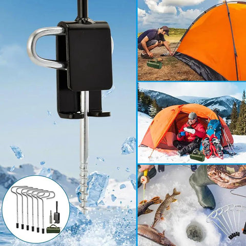 All In One Ice Anchor Tool Kit With Drill Adapter For Ice Fishing Stakes And Nails, Stainless Steel Auger Accessories Set With Threaded Gear