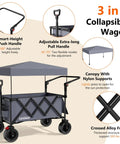 3 In 1 Collapsible Foldable Wagon With 300 Lbs Capacity And 150 L Heavy Duty Utility Cart Removable Canopy All Terrain Beach Wheels