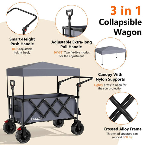 3 In 1 Collapsible Foldable Wagon With 300 Lbs Capacity And 150 L Heavy Duty Utility Cart Removable Canopy All Terrain Beach Wheels