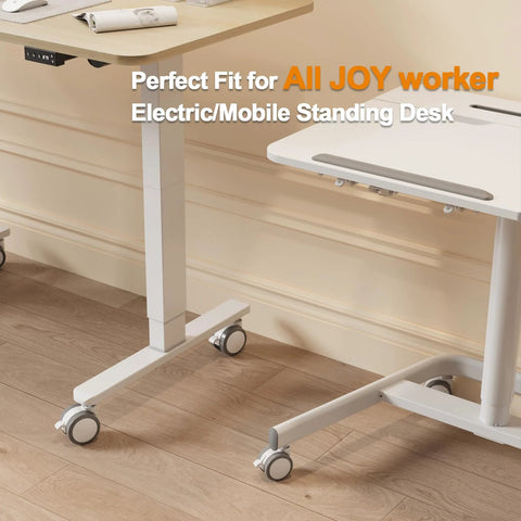 Standing desks with Lockable Stem Caster Wheels Set Of 4, 2.5 Inch White Swivel Casters With M8 Metric Threads, installed on wooden floor.